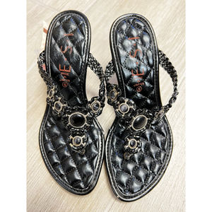 Moroccan Style Wedge Heel Stone on San Black Made in Japan Rimo Size 5